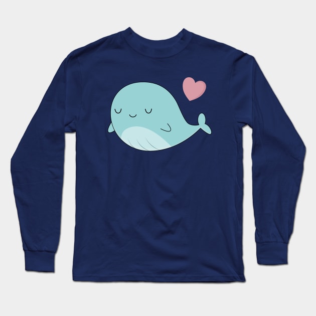 Kawaii Cute Blue Whale Long Sleeve T-Shirt by happinessinatee